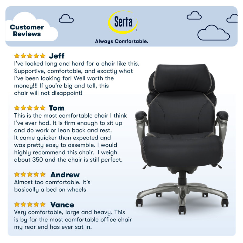 Serta Jackson Big and Tall Executive Office Chair with AIR Technology and Smart Layers Reviews Wayfair